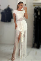 Jessica Bara Koralina Halter Neck Fringe Maxi Dress
