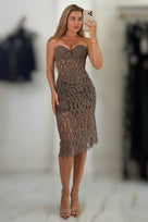 Jessica Bara Laca Corset Lace Top and Midi Skirt Two Piece Set