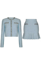 Jessica Bara Latisha Crystal Long Sleeve Top and Midi Skirt Two Piece Set