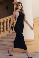 Jessica Bara Lee Crystal High Neck Halter Midi Dress