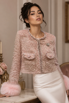 Jessica Bara Leiza Tweed Fur Cardigan