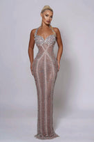 Jessica Bara Liezel Halter Neck Backless Crystal Maxi Dress