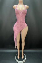 Jessica Bara Lyca Halter Crystal Slit Maxi Dress