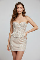 Jessica Bara Mavie Flower Corset Strapless Tube Top and Sequin Mini Skirt Set