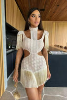Jessica Bara Mera Fringe Cut Out Mini Dress