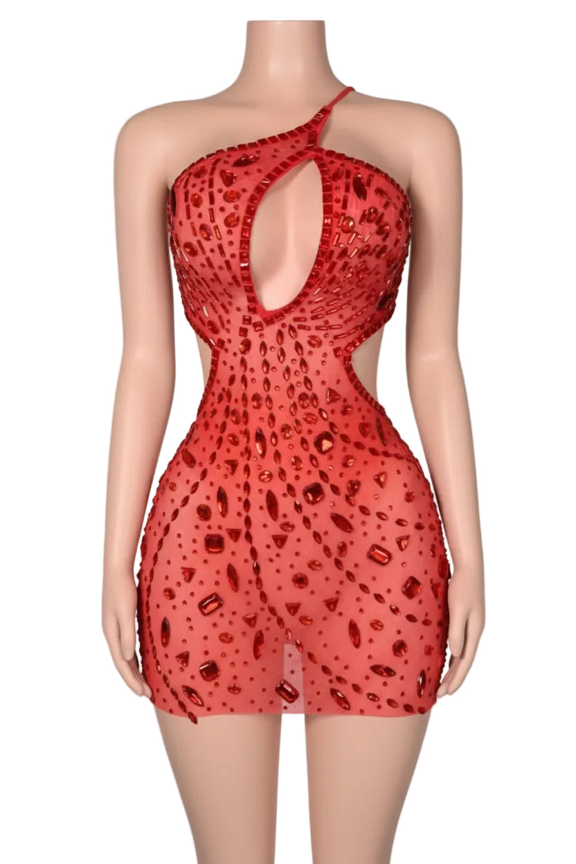 Jessica Bara Merida Crystal Cut Out One Shoulder Mini Dress