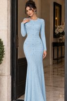 Jessica Bara Meroca 2 Knit Long Sleeve Flare Maxi Dress