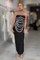 Jessica Bara Mikarel Crystal Choker Maxi Dress