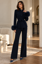 Jessica Bara Mione Fur Long Sleeve Top and Pants Two Piece Set