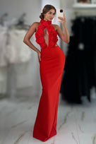Jessica Bara Nakiah Flower High Neck Halter Cut Out Maxi Dress