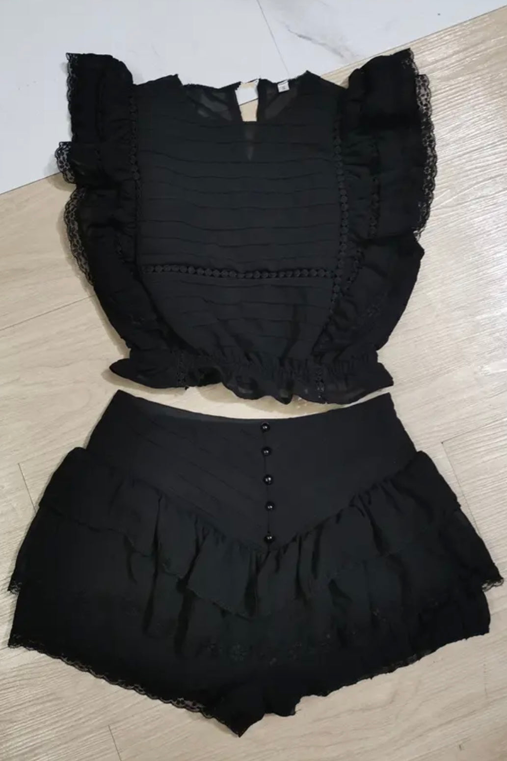 Jessica Bara Nanthale Ruffle Crop Top and Shorts Two Piece