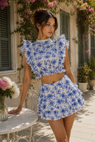 Jessica Bara Nanthale Ruffle Crop Top and Shorts Two Piece Set