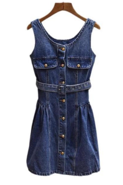 Jessica Bara Nelow Gold Button Denim Belted Mini Dress Jessica Bara Nelow Gold Button Denim Belted Mini Dress