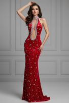 Jessica Bara Noir Crystal Halter Gown