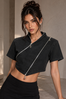 Jessica Bara Nyra Asymmetrical Zip Crop Top
