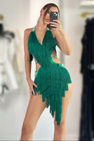 Jessica Bara Okada Fringe Cut Out Mini Dress