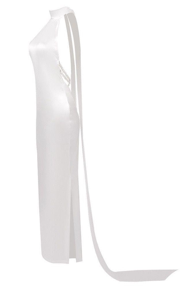 Jessica Bara Ondina Halter Pearl Backless Maxi Dress Jessica Bara Ondina Halter Pearl Backless Maxi Dress