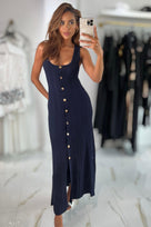 Jessica Bara Pammela Gold Button Maxi Dress