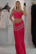 Jessica Bara Pamsie Crystal Ruffle Top and Maxi Skirt Two Piece Set