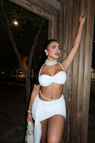 Jessica Bara Peppie Pearl Bra Top and Mini Skirt Two Piece Set
