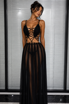Jessica Bara Piony Chain Lace See Through Maxi Dress