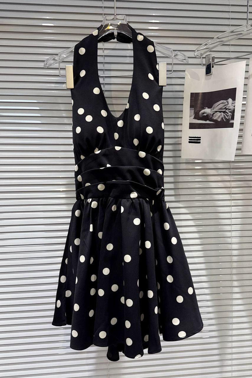 Jessica Bara Poria Polka Dot Halter Neck Ribbon Mini Dress Jessica Bara Poria Polka Dot Halter Neck Ribbon Mini Dress