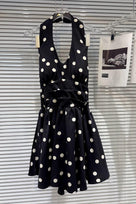 Jessica Bara Poria Polka Dot Halter Neck Ribbon Mini Dress