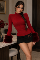 Jessica Bara Querille Fur High Neck Knit Long Sleeve Top