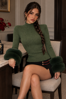 Jessica Bara Querille Fur High Neck Knit Long Sleeve Top