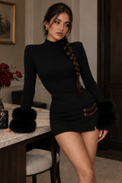 Jessica Bara Querille Fur High Neck Knit Long Sleeve Top