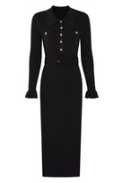 Jessica Bara Rasel Gold Button Long Sleeve Knit Maxi Dress