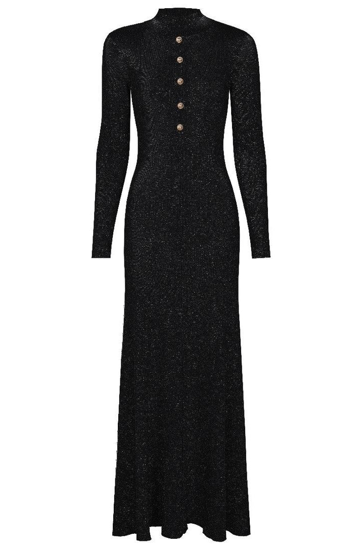 Jessica Bara Razlie Gold Button Long Sleeve Maxi Dress