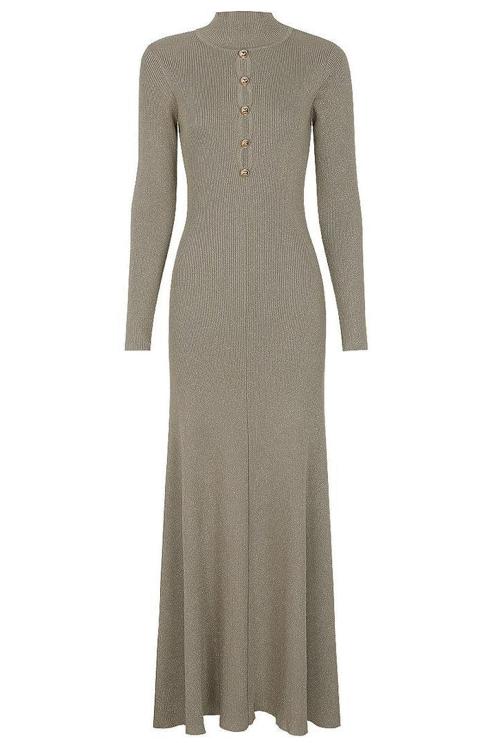 Jessica Bara Razlie Gold Button Long Sleeve Maxi Dress