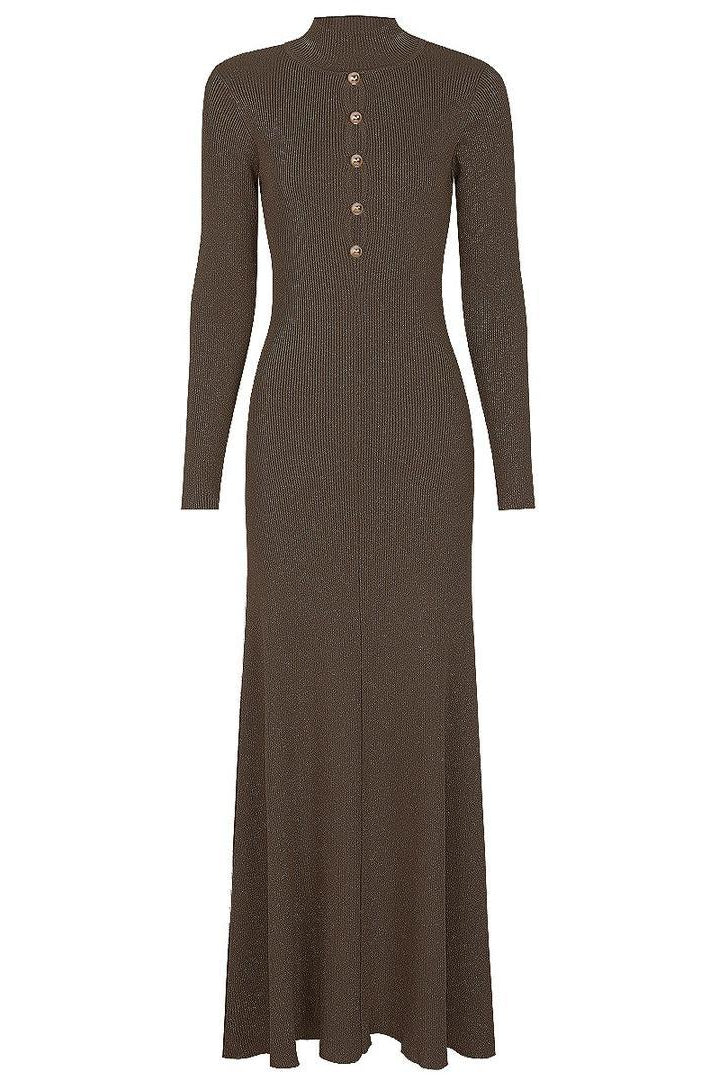 Jessica Bara Razlie Gold Button Long Sleeve Maxi Dress