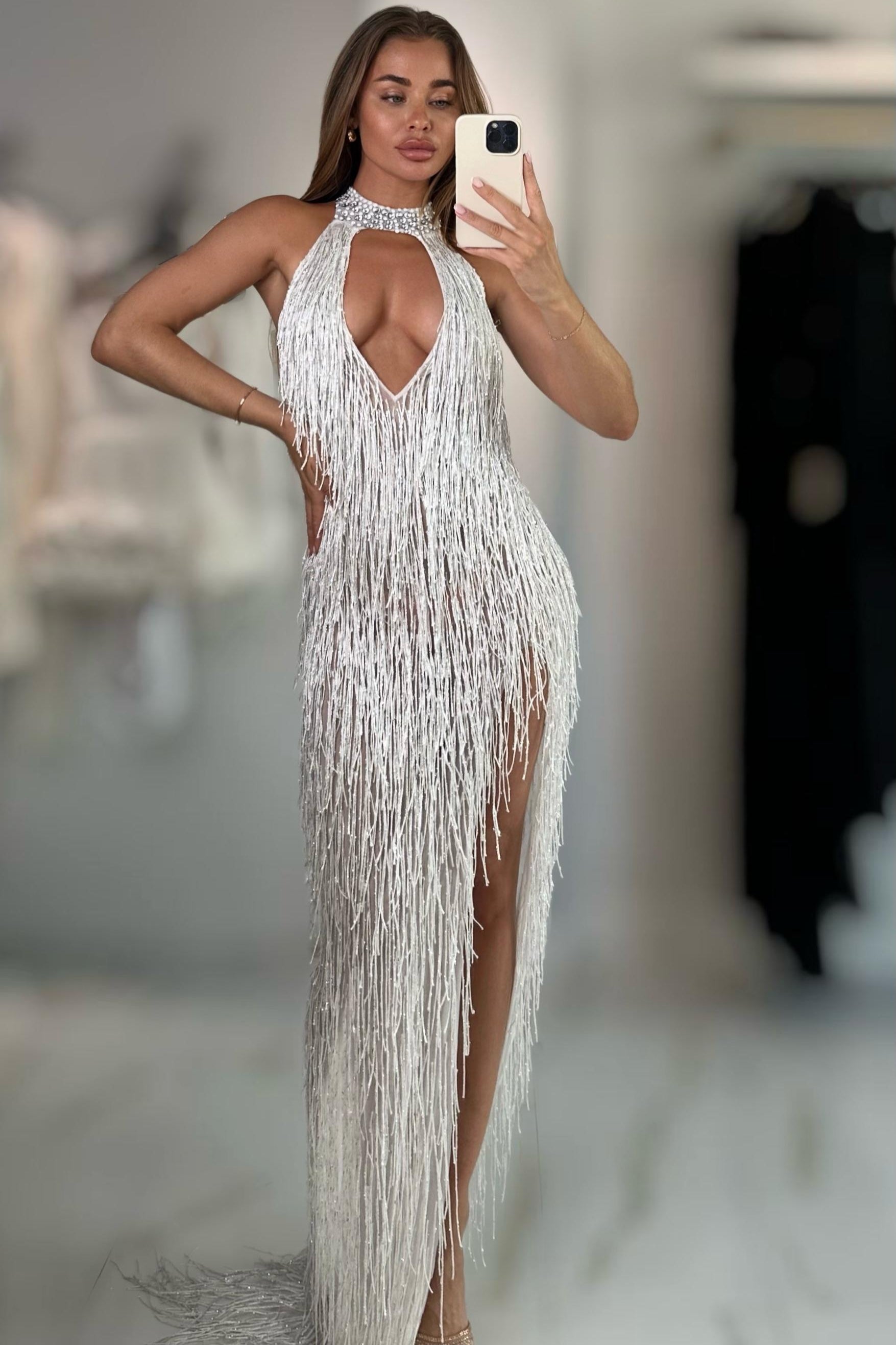 knee length dresses for ladies Sexy Fitted Cut Out Slit Gown by Ladivine CH129 – ABC Fashion main image 0