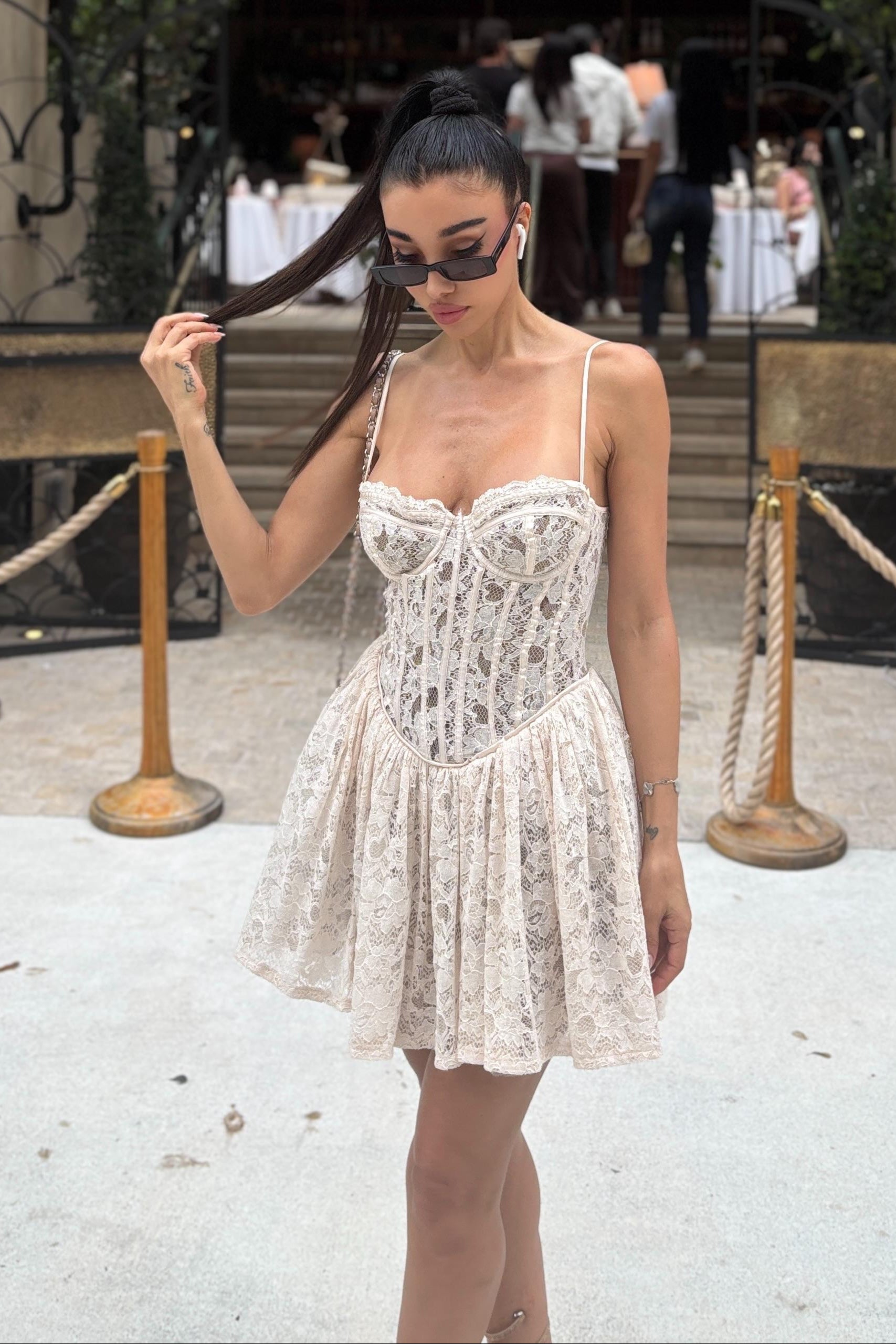 Jessica Bara Rolan Corset Lace Mini Dress