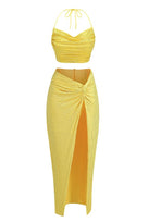 Jessica Bara Sage Studded Crop Top and Maxi Skirt