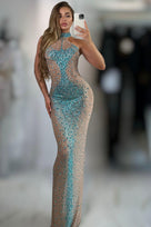 Jessica Bara Salome High Neck Halter Crystal Gown
