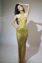Jessica Bara Salome High Neck Halter Crystal Gown