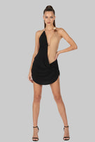 Jessica Bara Sarita Halter Top Open Back Beaded Mini Dress