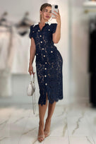 Jessica Bara Sesha Collared Gold Button Lace Midi Dress
