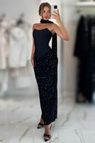 Jessica Bara Shemela Corset Choker Top and Sequin Maxi Skirt Two Piece Set
