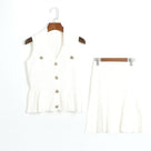 Jessica Bara Shemie Gold Button Collared Top and Mini Skirt Two Piece Set