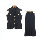 Jessica Bara Shemie Gold Button Collared Top and Mini Skirt Two Piece Set