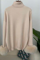 Jessica Bara Shesen Turtle Neck Knitted Fur Top and Pants Two Piece Set