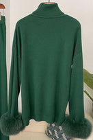 Jessica Bara Shesen Turtle Neck Knitted Fur Top and Pants Two Piece Set