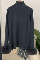 Jessica Bara Shesen Turtle Neck Knitted Fur Top and Pants Two Piece Set
