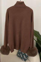 Jessica Bara Shesen Turtle Neck Knitted Fur Top and Pants Two Piece Set