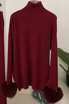 Jessica Bara Shesen Turtle Neck Knitted Fur Top and Pants Two Piece Set