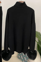 Jessica Bara Shesen Turtle Neck Knitted Fur Top and Pants Two Piece Set